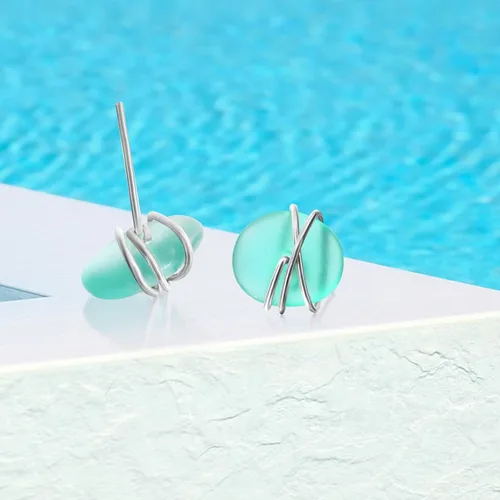 Miniatura 4 de Sea Glass Earrings S925 Sterling Silver Hypoallergenic Handmade Stud Post Earrings Beach Glass Fashion Handcraft Jewelry earrings stud earrings from