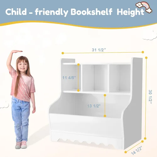 Miniatura 2 de Marcytop Organizador de almacenamiento de juguetes para niños, estante de madera con 4 cubículos para niños, estantería para bebés