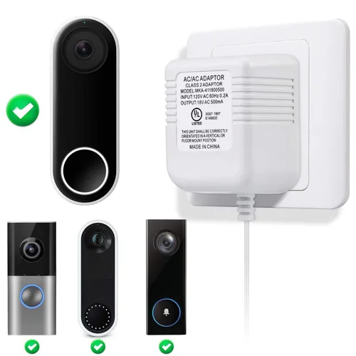 Miniatura 2 de Hotop Adaptador de corriente compatible con timbre Nest Hello Video, Arlo y Eufy, transformador de 18 voltios 500 mA certificado UL con cable