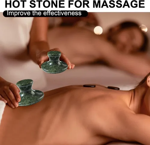 Miniatura 3 de gemshan Piedra de masaje, rocas calientes naturales de 3.5 pulgadas, herramienta de masaje corporal Gua Sha para masaje de celulitis, drenaje Jade