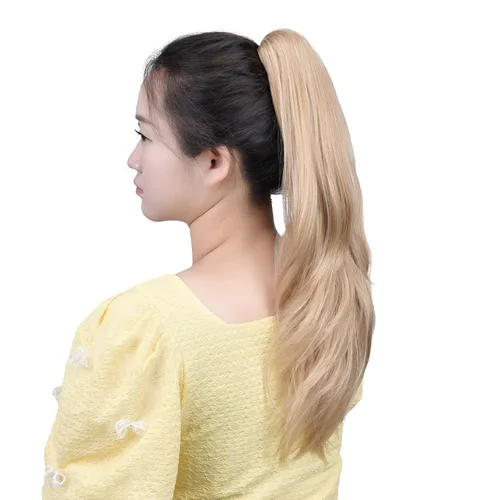 Miniatura 2 de Extensiones de cabello sintético con clip rubio, cola de caballo, 18 pulgadas, lacio, 4.2 onzas, postizos, para mujer, Yaki esponjoso, enredado