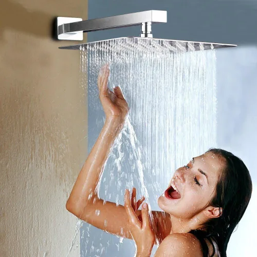 Miniatura 3 de Voolan Brazo de ducha cuadrado de 16 pulgadas con brida y cinta de teflón, brazo de extensión para regadera fija de baño, acero inoxidable sólido