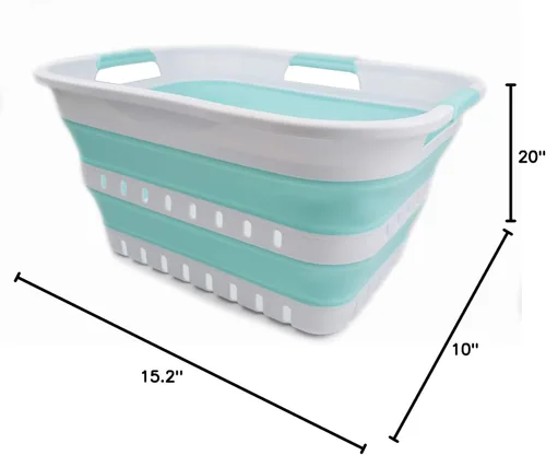 Miniatura 8 de SAMMART Cesta de plástico plegable de 3 asas de 30 litros (8 galones), contenedor de almacenamiento plegable y organizador para ahorrar espacio