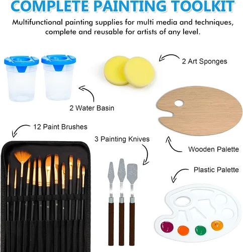 Miniatura 3 de Shuttle Art Kit de pintura en lienzo, paquete de 50, 28 lienzos de varios tamaños para pintar y 22 herramientas de arte
