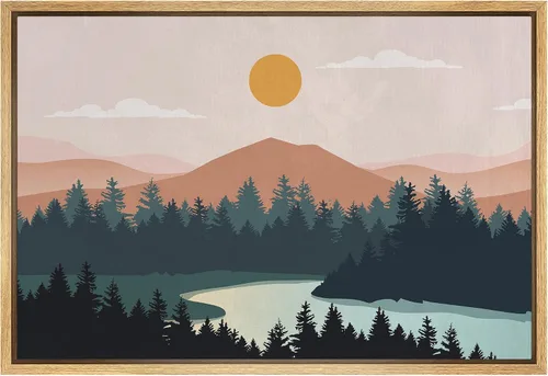 Miniatura 40 de SIGNFORD Lienzo Enmarcado Impresión Arte de Pared Océano Pastel Luz del Sol Puesta de Sol Horizonte Naturaleza Vida Silvestre Ilustraciones Arte