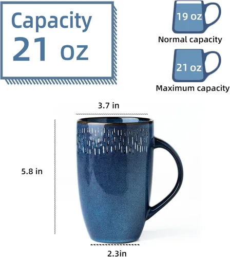 Miniatura 2 de Tazas de cerámica grande de 21 oz, Tazas extra grandes para té y café, diseño de asa grande, taza de café grande para oficina y hogar, apta