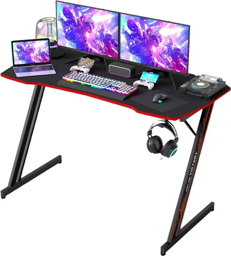 Miniatura 18 de BestOffice Escritorio para juegos de 35 pulgadas, escritorio para computadora de PC, estación de trabajo en forma de Z, mesa de trabajo ergonómica