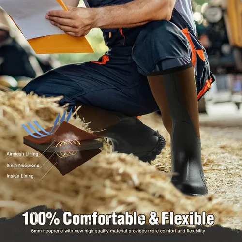 Miniatura 3 de TIDEWE Botas de goma para hombres, multitemporada, botas de lluvia impermeables con vástago de acero, botas de caza de goma duradera de neopreno