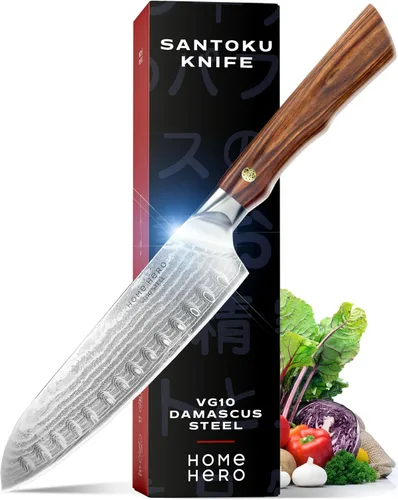 Miniatura 9 de Home Hero 2 cuchillos Santoku con funda, cuchillo de corte de acero inoxidable de alto carbono con mango ergonómico, cuchillo de cocina multiusos