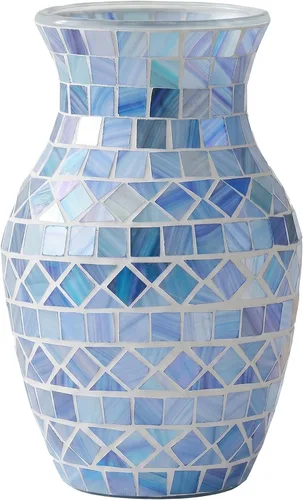 Miniatura 10 de Florero de mosaico dorado de 8" de altura, florero de vidrio, florero decorativo, decoración del hogar moderno jarrón de mosaico de tamaño mediano