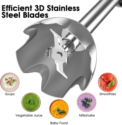Miniatura 3 de Juego de licuadora de inmersión para cocina, licuadora de emulsión de mano extra silenciosa de 500 W, batidora de mano eléctrica de 12 velocidades