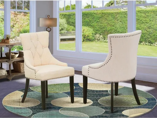 Miniatura 2 de East West Furniture FRP1T02 Friona Parson - Juego de 2 sillas de comedor con botones copetudos y ribete de cabeza de clavo, color beige claro, juego