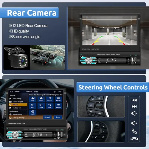 Miniatura 5 de Rimoody - Estéreo inalámbrico para automóvil con Bluetooth, pantalla táctil abatible de 7 pulgadas, reproductor MP5, compatible con Android Auto
