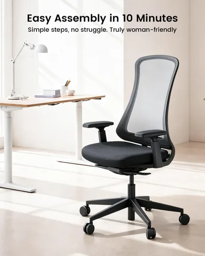 Miniatura 7 de ProtoArc Silla de oficina ergonómica – Silla de malla flexible para mujer, asiento deslizante de espuma, reclinable de 125°, sillas de escritorio