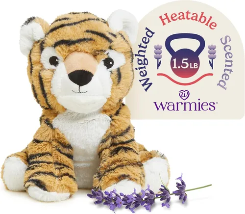 warmies Animales de Peluche con Peso y Aptos para Microondas, Tigre - Animal de Peluche Térmico para Calidez y Comodidad - Lindos Juguetes de Felpa