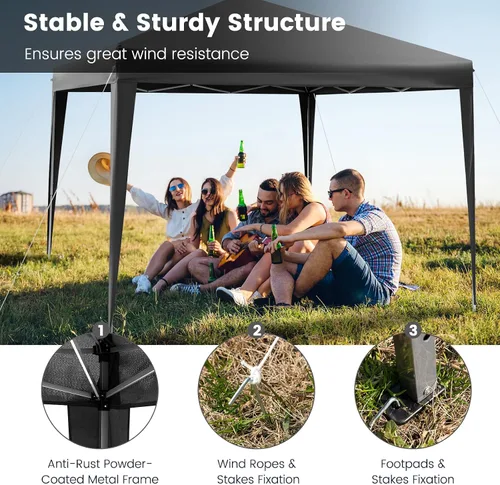 Miniatura 5 de Tangkula Tienda de campaña desplegable de 10 x 10 pies, toldo instantáneo de fácil instalación con 8 estacas, 4 cuerdas, 3 alturas ajustables, Gris