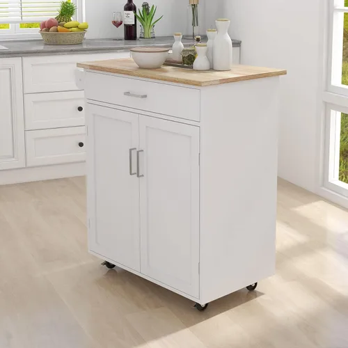 Miniatura 7 de BNSPLY Pequeña isla de cocina con ruedas con almacenamiento, carrito de isla de cocina rodante con cajón, armario de almacenamiento y encimera
