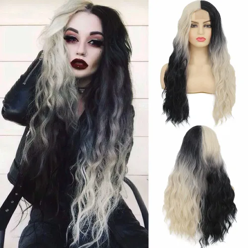 Miniatura 8 de Swiking Pelucas largas de color verde y negro para mujer, pelucas de cabello ondulado natural ombré verde sintético de fibra suave para fiesta