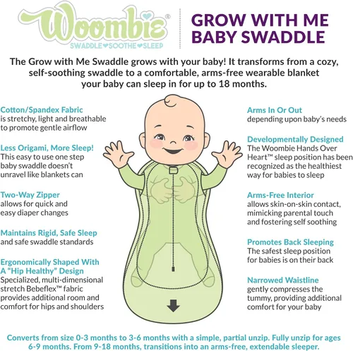 Miniatura 2 de Woombie Grow with Me Manta Envolvente para Bebé, Manta Envolvente Convertible para 0-9 Meses, Se Expande a Manta Vestible hasta 18 Meses, Pájaros