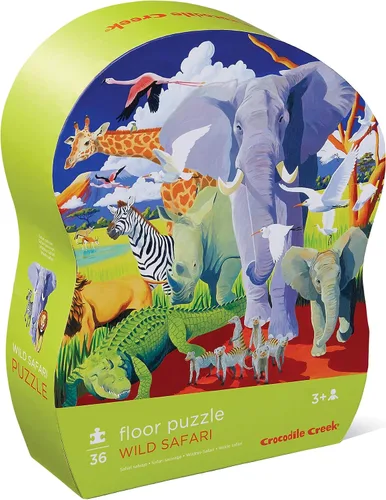 Crocodile Creek - Rompecabezas de suelo con caja de alta resistencia para almacenamiento, Safari salvaje, Multicolor