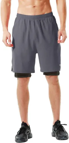 Miniatura 2 de TENJOY Pantalones cortos de correr 2 en 1 para hombre, de 5 o 7 pulgadas, de secado rápido, pantalones cortos de entrenamiento atlético para hombres