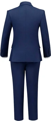 Miniatura 4 de Trajes formales Silm Fit para niño de 5 piezas con camisa y chaleco, azul marino, 5 piezas (corbata a cuadros marinos), 8, Azul marino 5 piezas