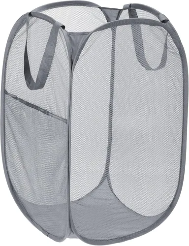 Miniatura 8 de PATIKIL Cesta de malla para lavandería, bolsa plegable con asas para lavandería, viajes, color negro