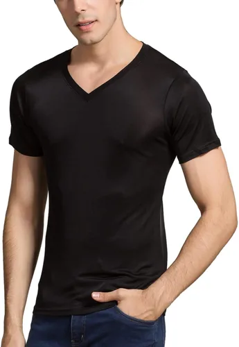 Miniatura 2 de Grenasasilk Camisetas de seda de morera para hombre, de manga corta, de seda pura, transpirable, con cuello en V