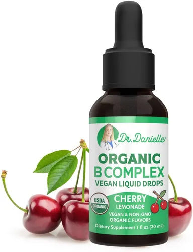 Gotas líquidas orgánicas de complejo de vitamina B | Suplemento complejo de vitaminas B con gotas B3, B6, B7, B9 y metil B12 para adultos y niños |
