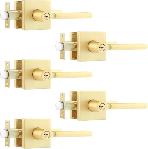 Miniatura 20 de Leydebong Paquete de 3 pomos de entrada dorados con llave igual, manija de puerta de entrada resistente, estilo contemporáneo, herrajes modernos