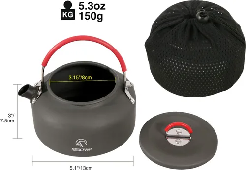 Miniatura 6 de REDCAMP Mini hervidor de agua al aire libre de 0.8L, olla de agua de aluminio con bolsa de transporte, caldera de té ligera compacta