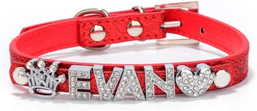 Miniatura 7 de THAIN Collares de perro brillantes personalizados con nombre, collar personalizado con diamantes de imitación para perros pequeños, medianos y Rosa