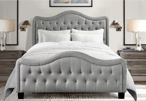 Miniatura 8 de Rosevera Turin Linen - Cama tapizada con paneles con cabecero ajustable con botones para dormitorio, tamaño Queen, carbono