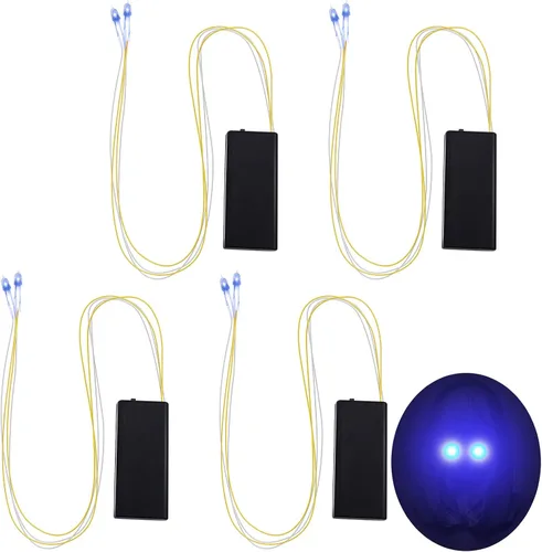 Miniatura 9 de 4 piezas de ojos con luz LED brillante de Halloween para máscara de cosplay, ojos láser con caja de batería, batería no incluida (luz roja)