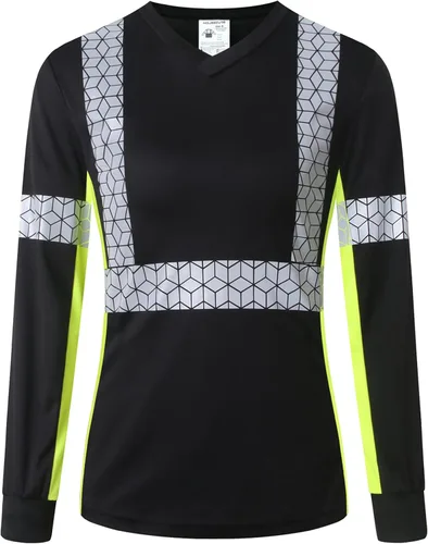 Miniatura 2 de Playera de Seguridad para Mujer, Camiseta Reflectante de Alta Visibilidad para Mujer con Patrón Reflectante Inusual, Manga Corta Transpirable Negro