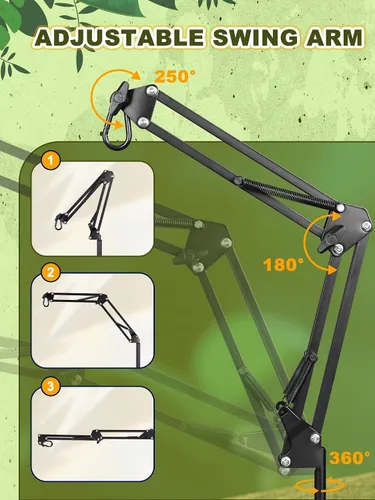 Miniatura 2 de Soporte de luz para reptiles, soporte de bombilla de calor (15.7 a 74.3 pulgadas) con brazo oscilante ajustable de 360° para terrario, soporte