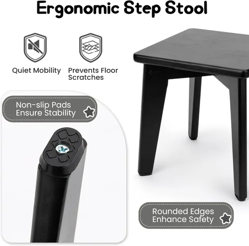 Miniatura 4 de StrongTek Taburete de bambú para niños y adultos, material natural, taburete corto resistente y versátil para baño, cocina, dormitorio, taburete
