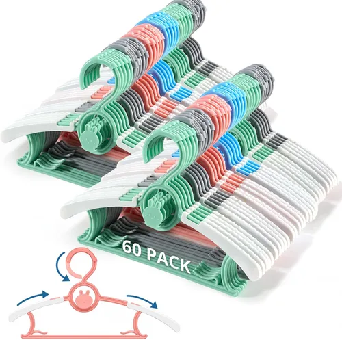 Paquete de 60 perchas para niños, extensibles y apilables, perchas de mezcla de colores para niños pequeños, niños y adolescentes, perchas de