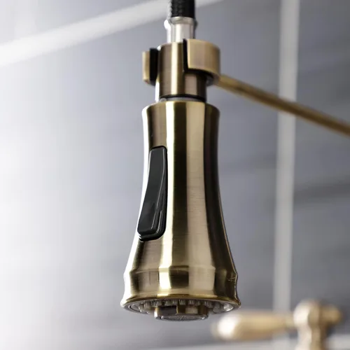Miniatura 3 de Kingston Brass GS1273AL Heritage - Grifo de cocina con rociador extraíble, latón antiguo, 14.13 x 10 x 18.75 pulgadas