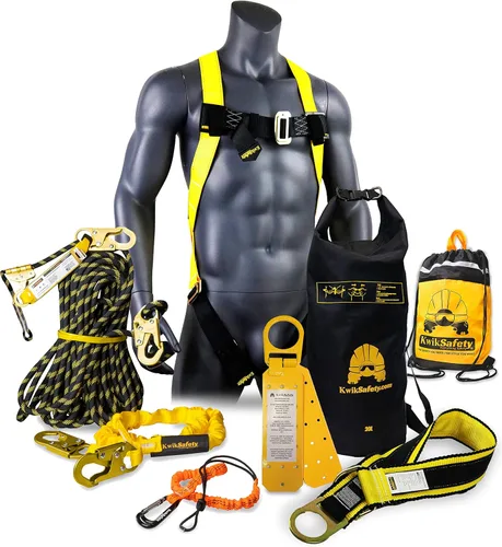 KwikSafety - Charlotte, NC - TSUNAMI BUNDLE [Cuerda trenzada de alta calidad] Línea de vida vertical, arnés de seguridad, cordón de seguridad,