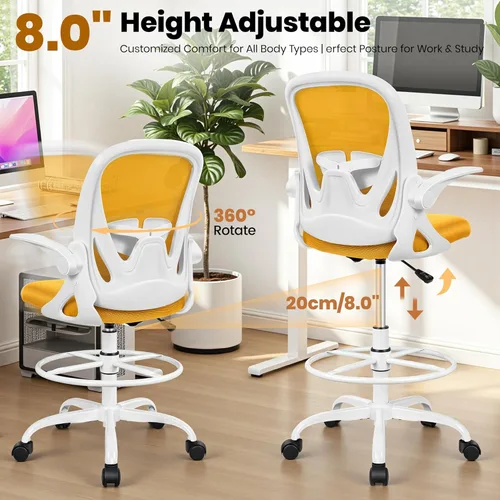 Miniatura 8 de Primy Silla de Dibujo Silla Alta de Oficina con Reposabrazos Abatibles Silla Ejecutiva Ergonómica de Computadora para Escritorio de Pie con Soporte