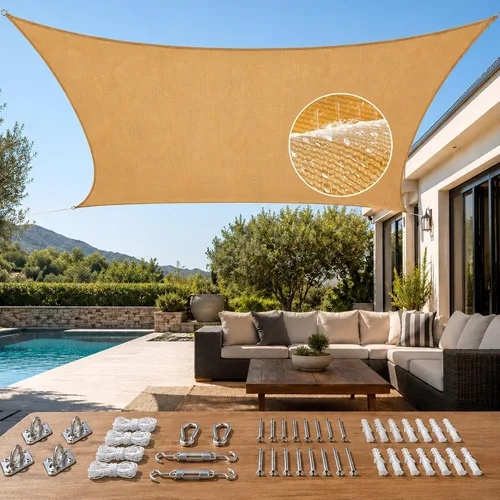 Miniatura 22 de Quictent Toldo rectangular de polietileno de alta densidad de 6.53 oz, 98% de bloqueo UV, para patio, jardín, cubierta comercial con kit de Marrón