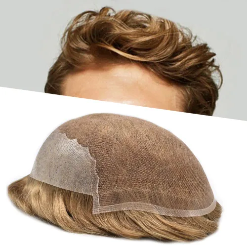 Miniatura 70 de Mens Toupee Swiss Lace Mens Hair Piece Sistema de reemplazo de cabello para hombres Toupee para hombres Cabello humano nudo blanqueado protesis