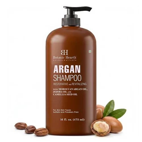 Botanic Hearth Champú de argán, hidratante y voluminizante, sin sulfatos ni parabenos, todo tipo de cabello y cabello tratado con color, hombres y