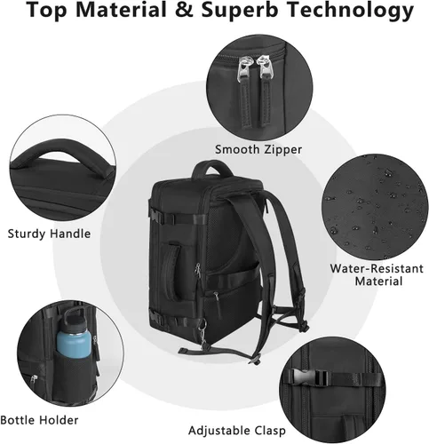 Miniatura 19 de Mochila de Viaje Snoffic para Mujer, Negro, 17 pulg.