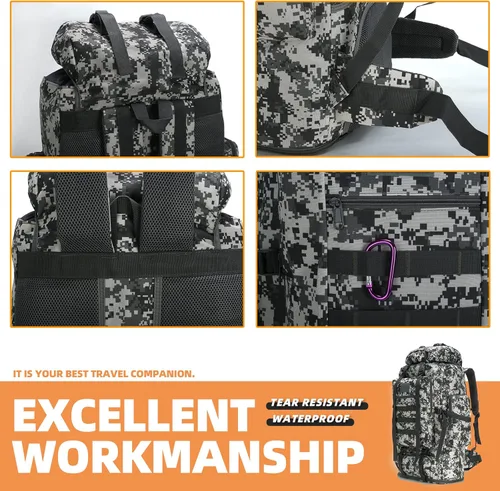 Miniatura 8 de Mochila de senderismo MOLLE de 70L/100L Mochila impermeable para viajar (camuflaje ciudad)