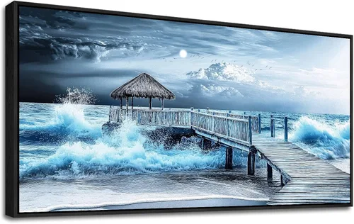 Miniatura 10 de ERQINHUA Gran decoración de pared para sala de estar, arte de pared en lienzo para restaurante, decoraciones para oficina, pinturas de mar azul