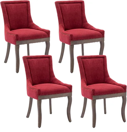 Miniatura 30 de Aoowow Juego de 2 sillas laterales tapizadas vintage de tela, sillas de madera maciza para cocina, comedor con cabezas de clavo, patas de madera