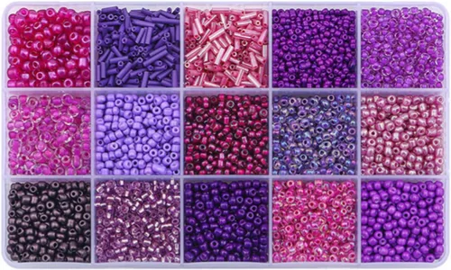 Miniatura 3 de Mezcla de cuentas de tubo de semillas de vidrio de 15 colores, kit suelto para hacer joyas, manualidades (mezcla de 15 colores, negro)
