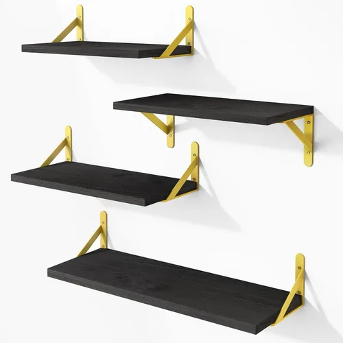 Miniatura 12 de YGEOMER - Estantes flotantes, juego de 4 unidades, color negro carbonizado, multifuncionales, montaje en pared, estantes para sala de estar, baño